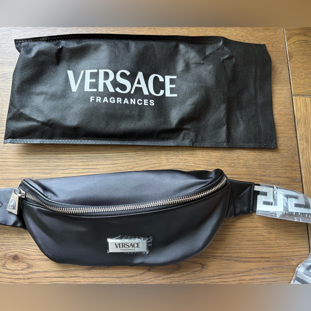 NEW Versace Fragrances Black Belt Bag NWT Black Silver